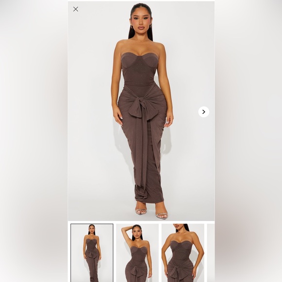 Harlow Rhinestone Mesh Maxi Dress - Chocolate - Picture 1 of 6